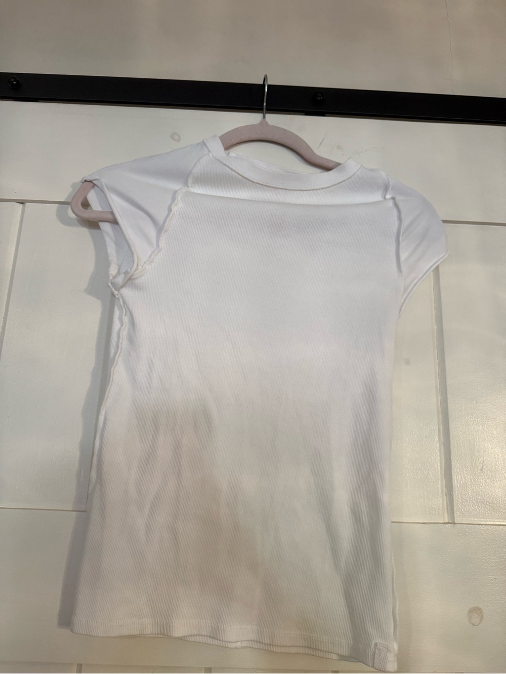 Free People White Short Sleeve Ribbed Tee